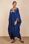 Shop_Sue Mue_Blue Silk And Lycra Crepe Embroidery Zardozi V Neck Kaftan Set _Online_at_Aza_Fashions