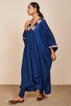 Sue Mue_Blue Silk And Lycra Crepe Embroidery Zardozi V Neck Kaftan Set _at_Aza_Fashions