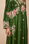 Buy_Sue Mue_Green Tussar, Georgette, Lycra, Silk Embroidery V-neck Shambhavi Kurta Set _Online_at_Aza_Fashions