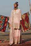 Buy_Gopi Vaid_Pink Georgette And Organza Ikat & Sequin Notched Sara Kurta Sharara Set_at_Aza_Fashions