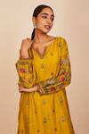 Sue Mue Yellow Tussar, Georgette, Lycra, Crepe, Organza Embroidery, Gada Kurta Set Online at Aza Fashions Sue Mue_Yellow Tussar, Georgette, Lycra, Crepe, Organza Embroidery, Gada Kurta Set _Online_at_Aza_Fashions