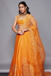 Buy_Devnaagri_Orange Chanderi Embroidered Sequins Scoop Hand Block Print Lehenga Set _at_Aza_Fashions