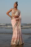 Buy_Gopi Vaid_Pink Georgette Print And Fez Pre-draped Ruffle With  _at_Aza_Fashions