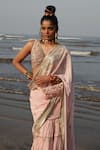 Shop_Gopi Vaid_Pink Georgette Print And Fez Pre-draped Ruffle With  _at_Aza_Fashions