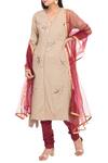 Adara Khan_Beige Thread Embroidered Kurta Churidar Set_Online_at_Aza_Fashions