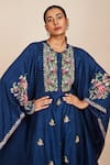 Sue Mue_Blue Tussar Georgette And Lycra Crepe Embroidery Aari Navya Floral Kaftan Set _Online_at_Aza_Fashions