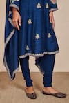 Buy_Sue Mue_Blue Tussar Georgette And Lycra Crepe Embroidery Aari Navya Floral Kaftan Set _Online_at_Aza_Fashions