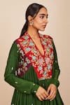 Sue Mue_Green Silk, Lycra, Crepe Embroidery V-neck Gada Kurta Set _at_Aza_Fashions
