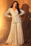 Buy_Ritika Mirchandani_White Net Eloise Peplum Kurta And Sharara Set_at_Aza_Fashions