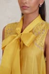 Buy_Sue Mue_Yellow Handwoven Pure Chanderi Embroidered Cutwork Long Tie-up Ifza Pant Set _Online_at_Aza_Fashions