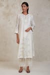 Sue Mue_Off White Handwoven Pure Chanderi Embroidered Patchwork Aima Kurta Pant Set _at_Aza_Fashions