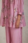 Sue Mue_Pink Handwoven Pure Chanderi Embroidered Aari Spread Collar Sabi Culottes Set _Online_at_Aza_Fashions