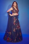 Buy_Ridhi Mehra_Blue Raw Silk Quinn Floral Embroidered Lehenga Set_at_Aza_Fashions