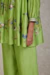 Sue Mue_Green Handwoven Pure Chanderi Embroidered Aari Sabi Shirt And Culottes Set _Online_at_Aza_Fashions