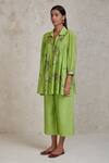 Buy_Sue Mue_Green Handwoven Pure Chanderi Embroidered Aari Sabi Shirt And Culottes Set 