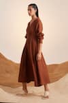 Shop_Cord_Brown Linen Notched Collar 60s Solid Dress _Online_at_Aza_Fashions