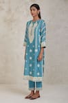 Shop_Sue Mue_Blue Handwoven Pure Chanderi Embroidered Dori Notched Umaiza Kurta Pant Set 