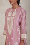 Sue Mue_Pink Chanderi Embroidery Split V-neck Umaiza Gara And Dori Work Kurta Set _Online_at_Aza_Fashions