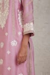 Buy_Sue Mue_Pink Chanderi Embroidery Split V-neck Umaiza Gara And Dori Work Kurta Set _Online_at_Aza_Fashions