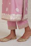 Shop_Sue Mue_Pink Chanderi Embroidery Split V-neck Umaiza Gara And Dori Work Kurta Set _Online_at_Aza_Fashions