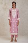 Buy_Sue Mue_Pink Chanderi Embroidery Split V-neck Umaiza Gara And Dori Work Kurta Set 