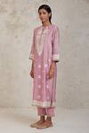 Shop_Sue Mue_Pink Chanderi Embroidery Split V-neck Umaiza Gara And Dori Work Kurta Set 