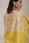 Sue Mue_Yellow Handwoven Pure Chanderi Embroidered Zimal Layered Kaftan And Pant Set _Online_at_Aza_Fashions