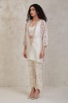 Sue Mue_Off White Handwoven Pure Chanderi Embroidered Cutwork Amal Kurta Pant Set _at_Aza_Fashions