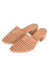 Shop_Sole House_Beige Block Heel Mesh Mules_at_Aza_Fashions