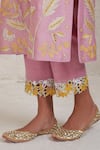 Sue Mue_Pink Handwoven Pure Chanderi Embroidered Silk Thread Daria Work Kurta Pant Set _Online_at_Aza_Fashions