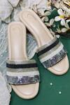 Buy_Soleart_White Embroidery Streak Block Heels_at_Aza_Fashions