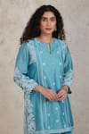 Shop_Sue Mue_Blue Handwoven Pure Chanderi Embroidered Dori Notched Fairoz Kurta And Pant Set _Online_at_Aza_Fashions