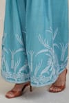 Buy_Sue Mue_Blue Handwoven Pure Chanderi Embroidered Dori Notched Fairoz Kurta And Pant Set _Online_at_Aza_Fashions