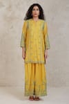 Sue Mue_Yellow Handwoven Pure Chanderi Embroidered Dori Fairoz Work Kurta And Pant Set _at_Aza_Fashions