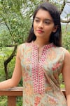 Gopi Vaid_Green Cotton Silk Printed Floral Round Amara Tunic_Online_at_Aza_Fashions