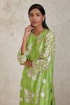 Shop_Sue Mue_Green Hanan Chanderi Aari Work Kurta Pant Set_Online_at_Aza_Fashions