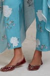 Sue Mue_Blue Handwoven Pure Chanderi Embroidered Patchwork V Isra Kaftan And Pant Set _Online_at_Aza_Fashions