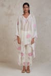 Shop_Sue Mue_Off White Handwoven Pure Chanderi Embroidered Patchwork Isra Kaftan And Pant Set _Online_at_Aza_Fashions