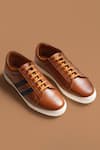 Buy_Rapawalk_Brown Striped Lace Up Leather Sneakers  _at_Aza_Fashions