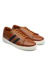 Rapawalk_Brown Striped Lace Up Leather Sneakers  _Online_at_Aza_Fashions