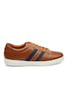 Shop_Rapawalk_Brown Striped Lace Up Leather Sneakers  _Online_at_Aza_Fashions