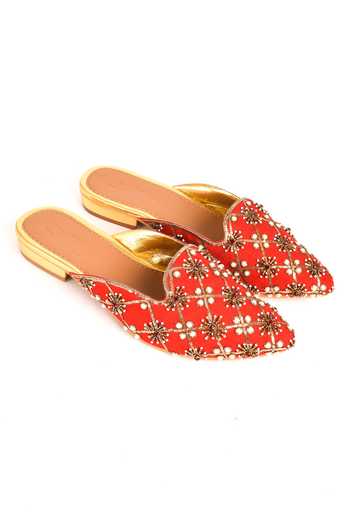 Buy_Sole House_Red Embellished Pointed Toe Mules _at_Aza_Fashions