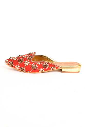 Buy_Sole House_Red Embellished Pointed Toe Mules _Online_at_Aza_Fashions