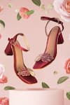 Buy_Sole House_Maroon Embroidered Leaf Block Heels _at_Aza_Fashions