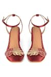 Shop_Sole House_Maroon Embroidered Leaf Block Heels _Online_at_Aza_Fashions