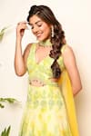 Buy_Nitisha Kashyap Official_Green Silk, Net Tie And Dye Floral Embroidered Anarkali With Choker Dupatta _Online_at_Aza_Fashions