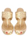 Shop_Sole House_Beige Embroidered Kolhapuri Wedges _at_Aza_Fashions