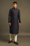 Buy_Dhruv Vaish_Blue Cotton Silk Chanderi Kurta Set _at_Aza_Fashions