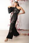 Nayantara Couture_Black Polyester Georgette Embroidery Vita One Shoulder Jumpsuit _Online_at_Aza_Fashions