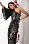 Buy_Nayantara Couture_Black Polyester Georgette Embroidery Vita One Shoulder Jumpsuit _Online_at_Aza_Fashions
